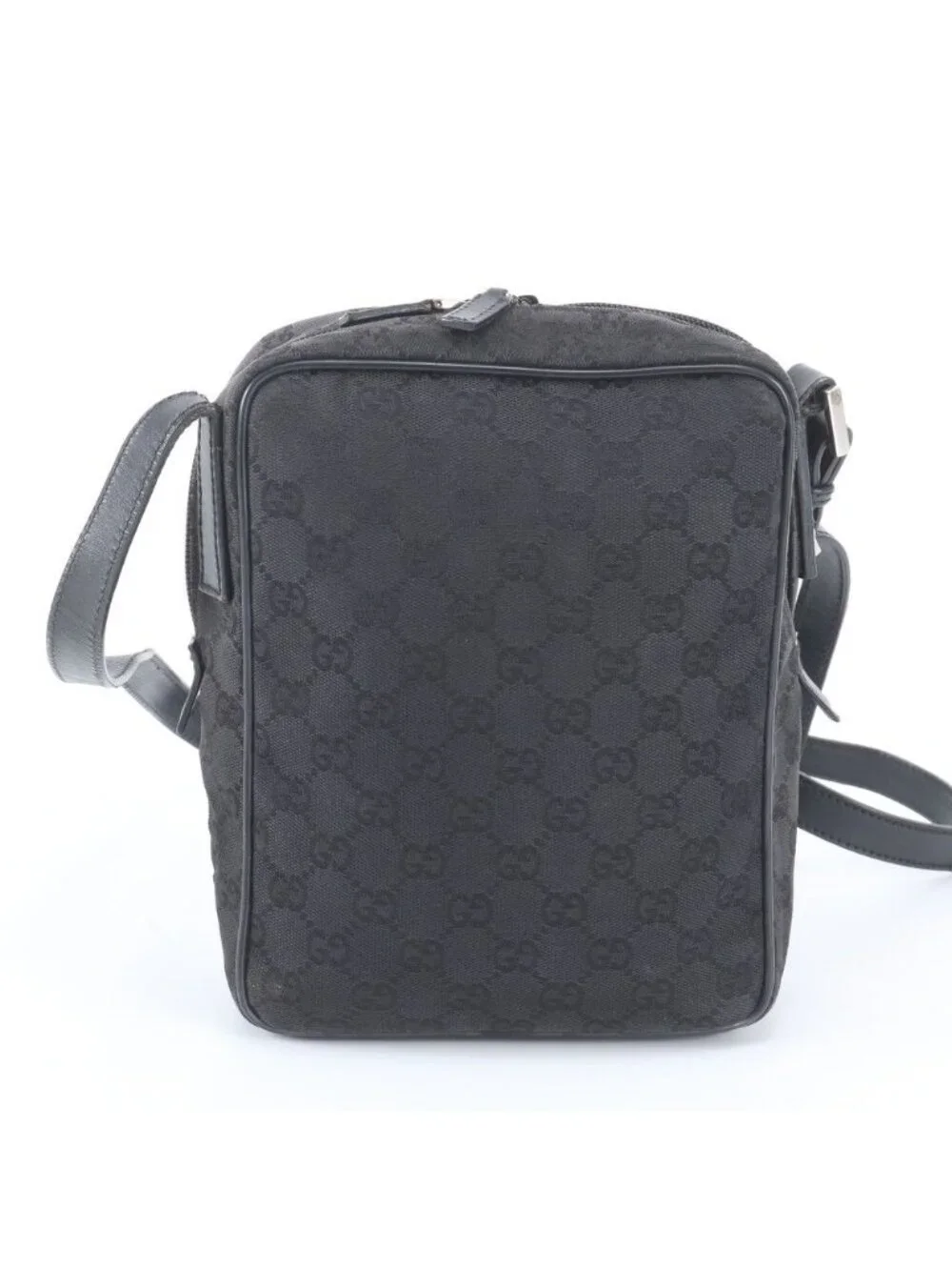 Gucci GG Canvas Leather Shoulder Bag Crossbody Messenger Black